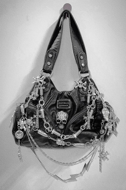 Women Y2K Girl Vintage Harajuku Full of Chains Gothic Rivet Spike Gothic One Shoulder Handbag Women’s Punk Tote Steampunk Bags