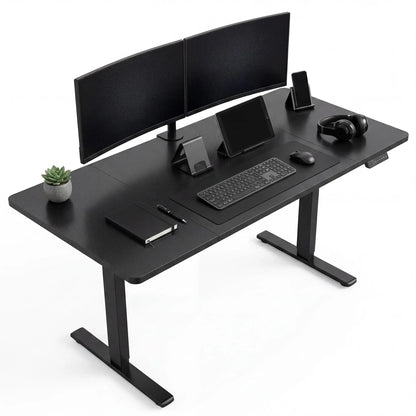 55x27.6 Inch Height Adjustable Electric Standing Desk Gaming Table Large Black Computer Workstation with Smooth Lift System US Standard Black White
