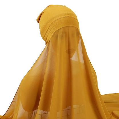 Muslim Women Bonnet + Chiffon Shawl Instant Under Scarf Cap Islam Inner Scarf Headband Stretch Hijab Cover Headwrap Turbante