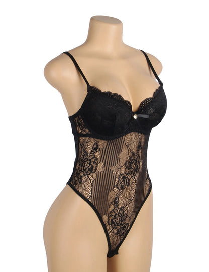 Comeondear Plus Size Crotch Open Bodysuits Red High Quality Lace Splicing Teddy With Underwire Sexy Jumpsuits Overalls for Women