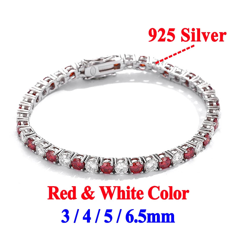 Gold Yellow Green Blue Pink Certified Moissanite 3 4 5 6.5MM Tennis Chain For Women Man 925 Sterling Silver Moissanite Bracelet