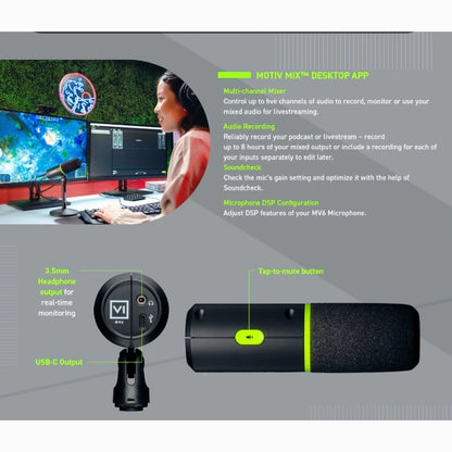 Shure MV6 USB Dynamic Microphone Professional Gaming Esports Live Streaming Mic for Computer Live Streamer Shure MV6