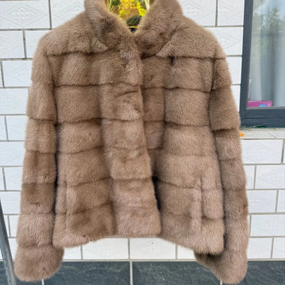 Handmade natural mink fur. Women's short coat