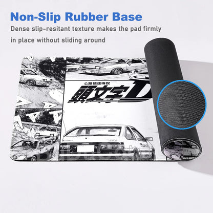 Gaming Mouse Pad Non-slip Mausepad Anime Initial D Keyboard Mats Large Office Deskmat Black And White Art Rubber Mice Pad Carpet