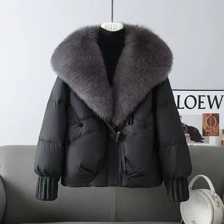Winter New Warm Thicken Parka Coat Removable Fur Collar Loose Bread Coat Loose Chic Down Jacket Coat Women's Outwear 8802
