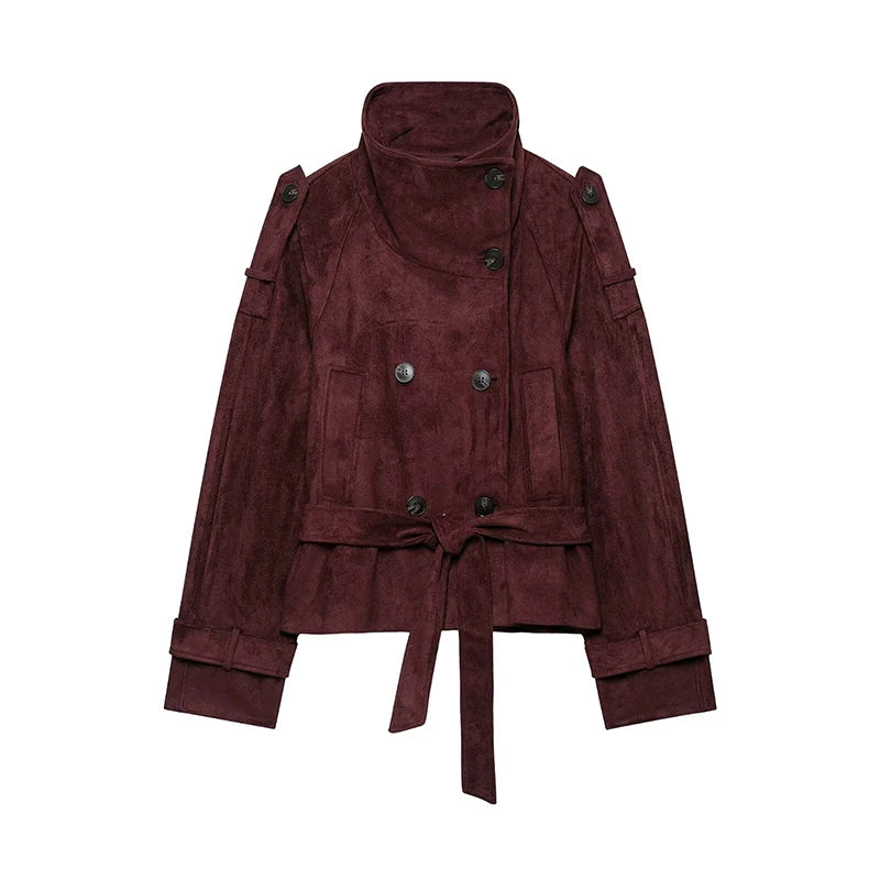 Women's Jackets Coats Autumn Fashion With Belt Suede Jacket Winter Women's Coat Women Short Jacket Vintage New Outerwear