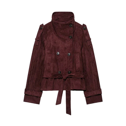 Women's Jackets Coats Autumn Fashion With Belt Suede Jacket Winter Women's Coat Women Short Jacket Vintage New Outerwear