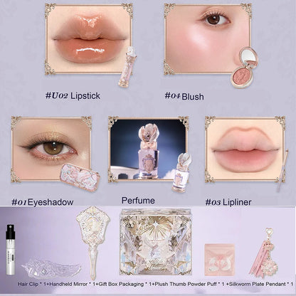 Flower Knows Knight Unicorn Collection Makeup Gift Set Perfumes Lipstick Blush Cloud Setting Powder Eye Shadow Cosmetics Kit