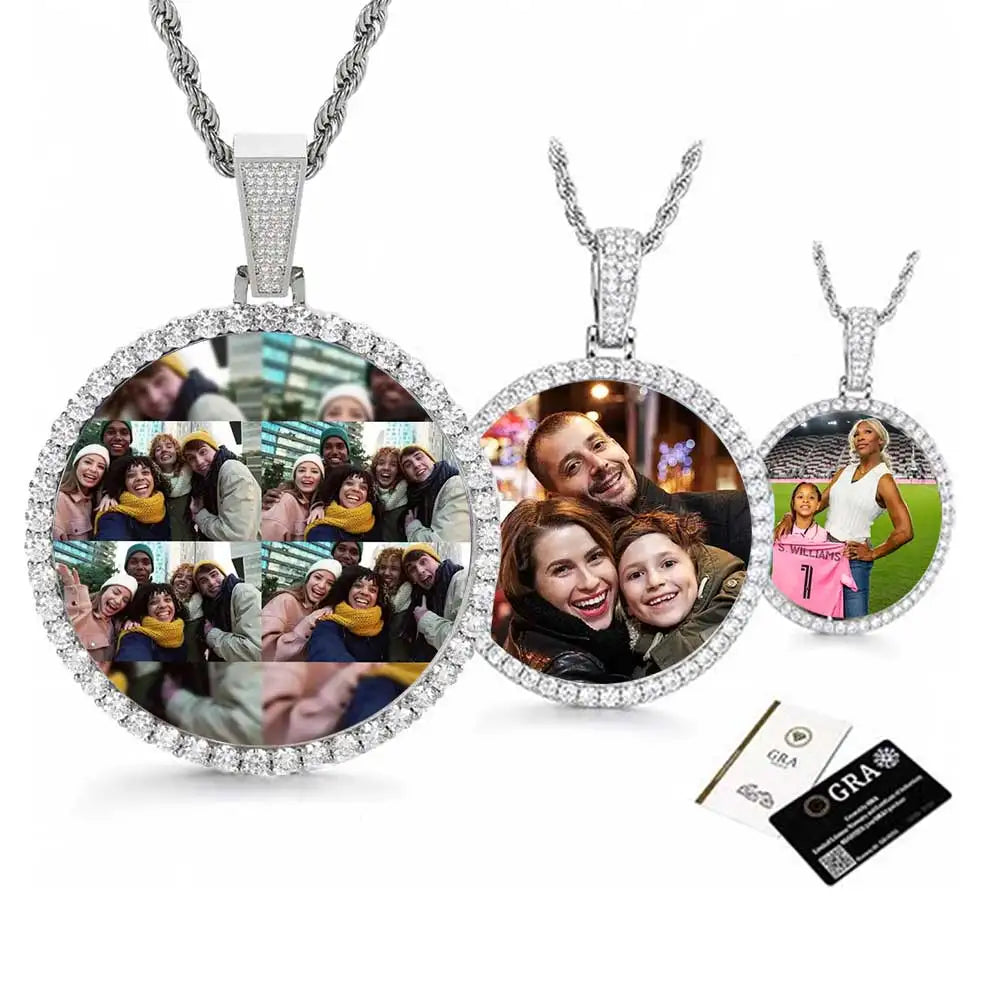 FLEXKING VVS1 Moissanite Circle Chain Pendant Custom Personalizde Photo Pendant Necklace Memory Gift