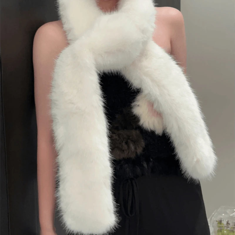 2024 New Winter Imitation Mink Fur Scarf Women Scarf Fluffy Warm Fashion Long Scarf Y2k Girls Europe and America