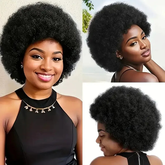 70's 13X4 Lace Front Short Afro Kinky Curly Wigs Human Hair for Women Black Afro Wig Bouncy Soft Natural Looking Afro Curly Wigs