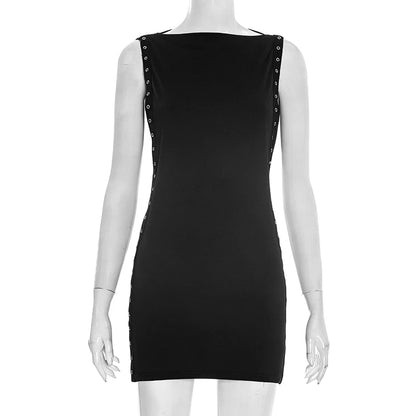 Casual Sleeveless Round-Neck Eyelet-Cutout Sexy Dress for Women