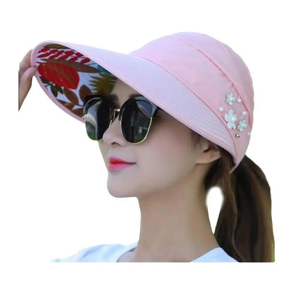 Women Summer Empty Top Sun Protection Cap Large Brim Anti-UV Ponytail Hat For Women Outdoor Travel Beach Visor Fisherman Hats