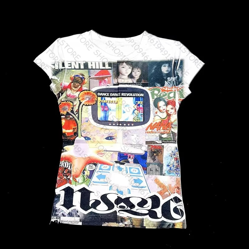 Y2k Clothes Baby Tees Summer Tops Streetwear Harajuku Graphic Cartoon T-shirt Vintage Crop Tops Wome clothes shoujo girl style