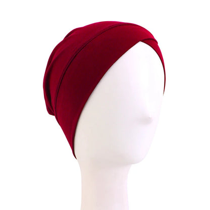 1PCS Women Modal Cotton Cross Turban Muslim Headwrap Soft Beanie Inner Underscraf Hat Headcover Hijabs Lady Chemo Cap