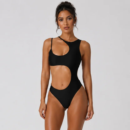 Y2K Bodysuit for Women Black One Shoulder Asymmetric Cut Out Slim Fit Sleeveless High Cut One Piece Leotard Body Suit