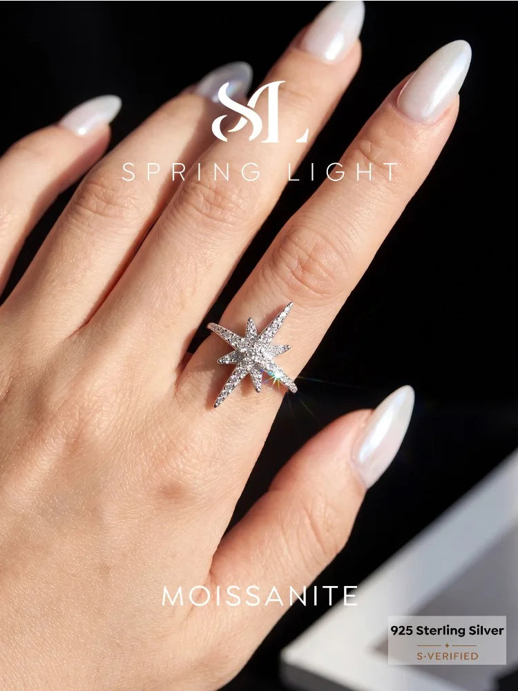 Fashionable Brilliant Real Moissanite Diamond with Certificate Rings for Women Daily Party Wear 925 Sterling Silver Fine Jewelry