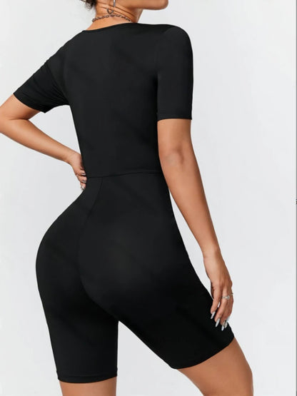 Women's Jumpsuit Suitable For All Seasons Slim Fit Simple Knit High Elasticity Square Neck Short Sleeved Top And Shorts Jumpsuit