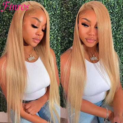 Bone Straight Honey Blonde Wig Human Hair 13x6 Hd Lace Frontal Wigs For Women 36 Inch #27 Colored Wig 13x4 Lace Front Wig 200%