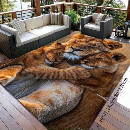 Flannel Printed Lion Family Rug Wild Animal Art Design Soft Fleece Outdoor Mat Garden Patio Carpet Nature Decor Rugs