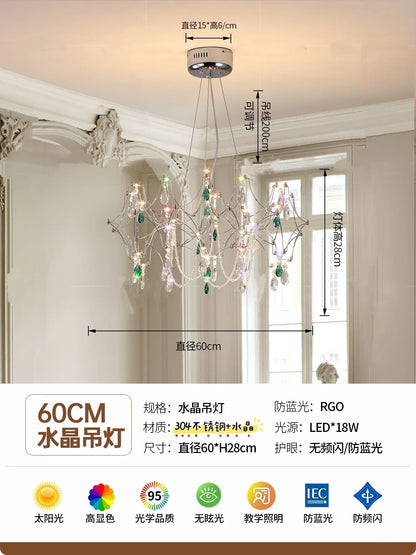 New Stainless Steel Crystal Ceiling Chandelier LED Lamps Living Room Personalized Firefly Shape Restaurant Villa Lights