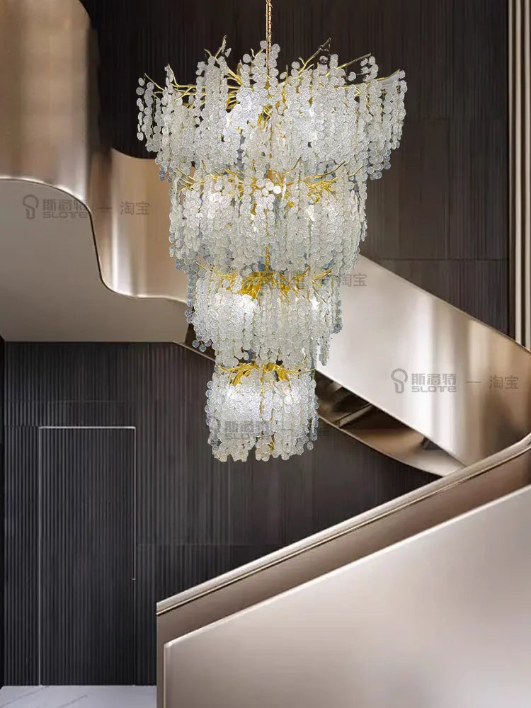 Staircase Ginko Leaf Chandelier Light For High Ceiling Staircase Loft Living Room Hotel Lobby Stairway Luxury Branch Chandeliers