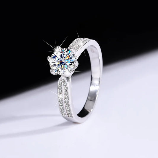 Women's PT950 Platinum Ring - 1 Carat Moissanite Star Queen Style, Six-Claw Setting, Perfect for Wedding & Proposal