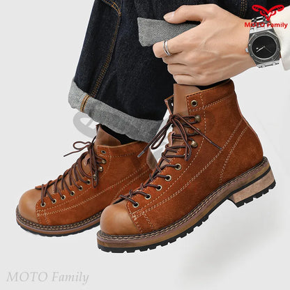 Retro tooling boots cycling boots men's mid-help autumn and winter leather boots locomotive brown trendy shoes 20238-L