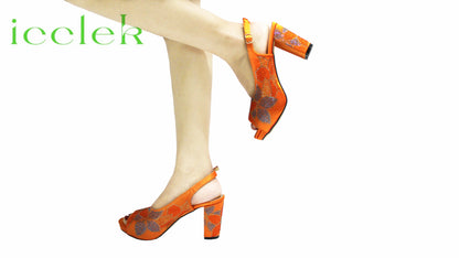 Baby Pink Flower Pattern Mature Pumps African Design Women Matching Shoes and Bag with Platform High Quality Sandals for Wedding