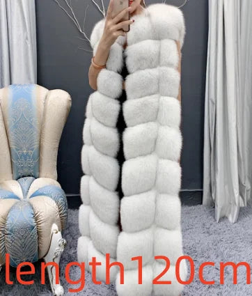 Winter Red Fox Fur Vest Female Real Extended Long  Women Red Fox Fur Waistcoat Natural Fox Fur Waistcoat Long