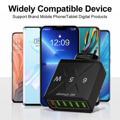 6 Ports USB Charger Fast Charging QC3.0 Travel Charger For iPhone17 16 Samsung Xiaomi Vivo Mobile Phone Adapter EU US UK Plug