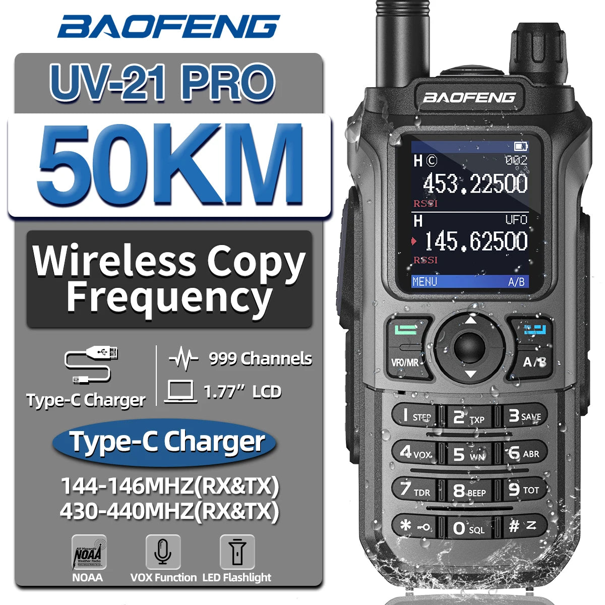 Baofeng UV-21 Pro Wireless Copy Frequency VHF UHF Powerful Waterproof V2 Long Range UV-32 Long Range Type-C Two Way Ham Radio