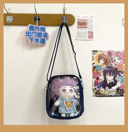New Denim Ulzzang Ita Bags Female Transparent Badge Doll Show Crossbody Shoulder Bag Individuality Designer 2 Sides Bolso Mujer