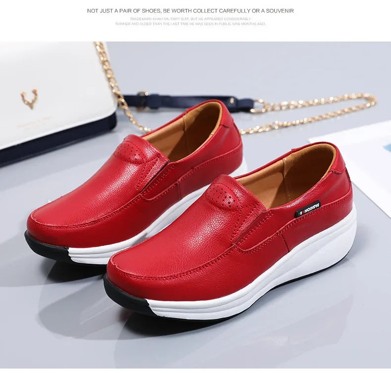 Women Flats Platform Loafers Ladies Elegant Genuine Leather Moccasins Shoes Woman Spring Round Toe Slip On Casual Women's Shoes