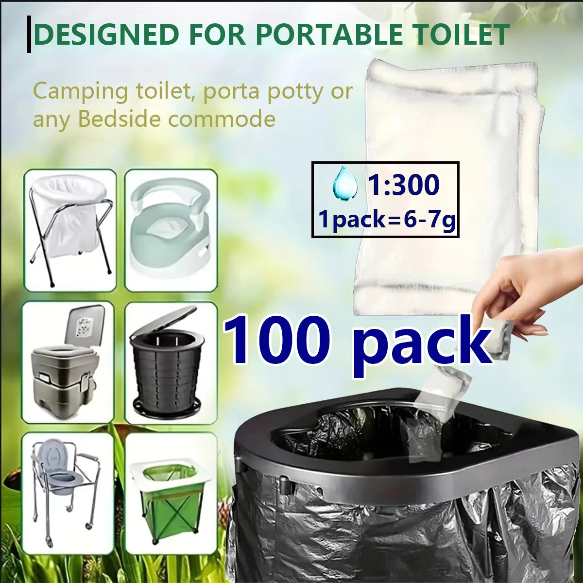 1-100 Pieces Portable Toilet Absorbent Gel, Camping Toilet Gel Powder, Odor-Control Urine Liquid Waste Gel, Eco Absorbent Gel.