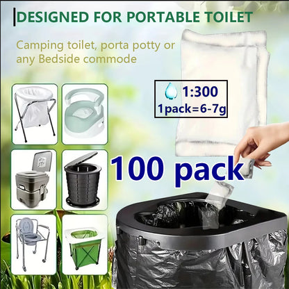 1-100 Pieces Portable Toilet Absorbent Gel, Camping Toilet Gel Powder, Odor-Control Urine Liquid Waste Gel, Eco Absorbent Gel.