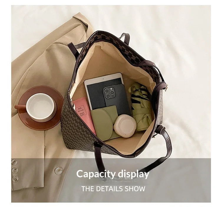 Large Capacity Commuting Tote Bags Fashionable Printed Pu Leather Handbag for Women College Students Class Handbags Shoulder Bag