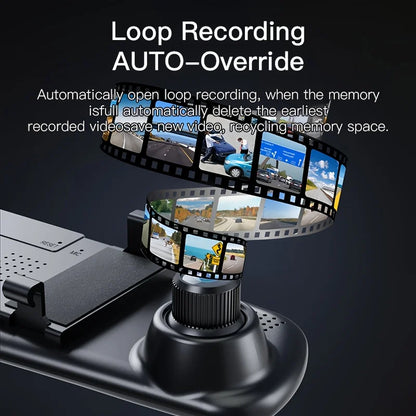 Dual Camera Dash Cam, Front/Rear Lenses, Rearview Mirror Cam, 64GB Card, Night Vision, Wide Angle, Loop Recording