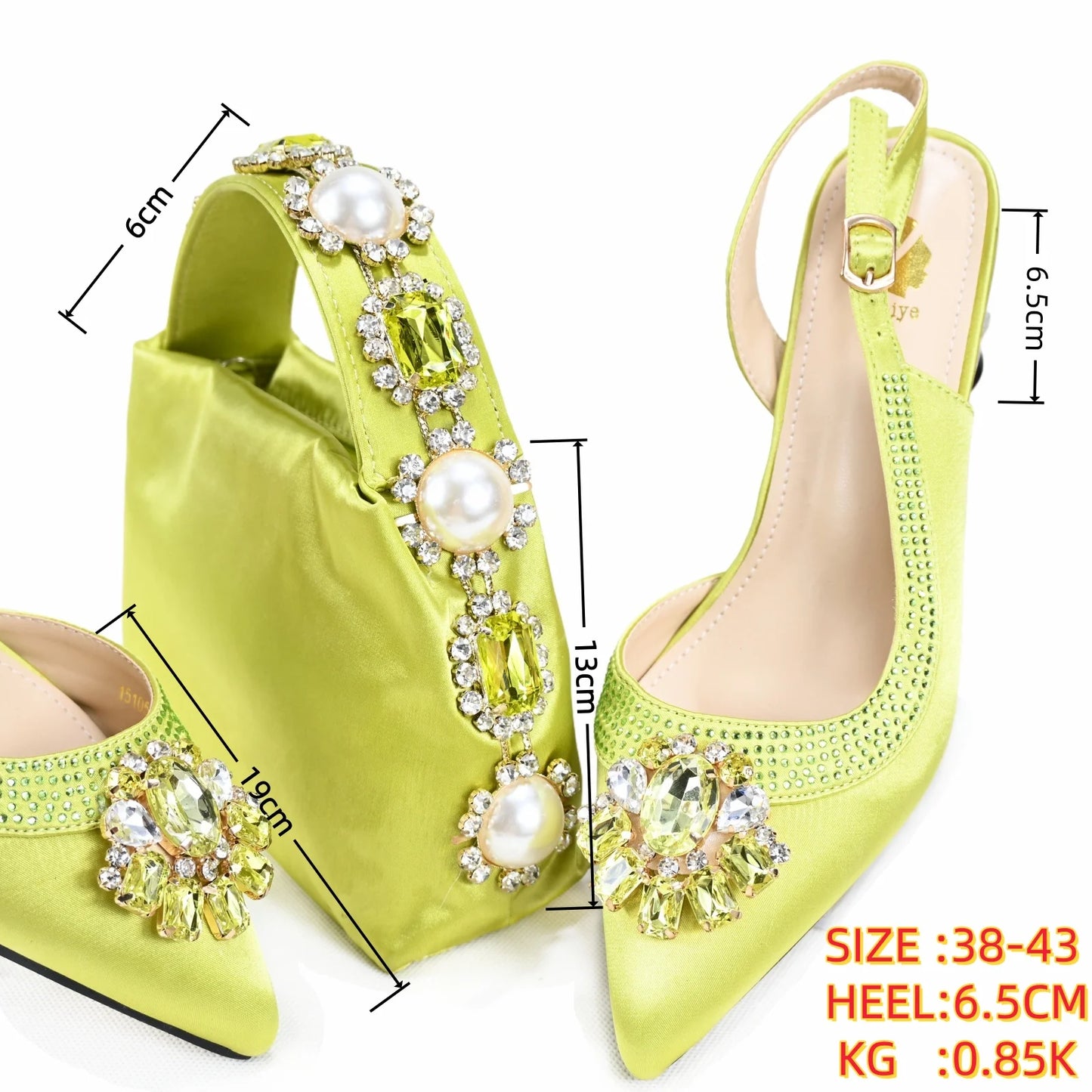Doershow African Wedding fashion Shoes and Bag Set green Italian Shoes with Matching Bags Nigerian Women party! SZX1-6