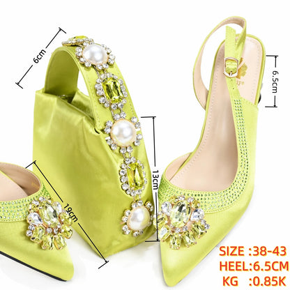 Doershow African Wedding fashion Shoes and Bag Set green Italian Shoes with Matching Bags Nigerian Women party! SZX1-6