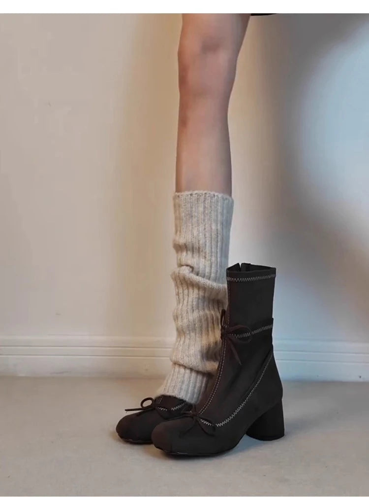 2026 New Style Women's Thick Heel Slim Boots - Early Spring New Style Bowknot Short Boots
