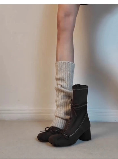 2026 New Style Women's Thick Heel Slim Boots - Early Spring New Style Bowknot Short Boots