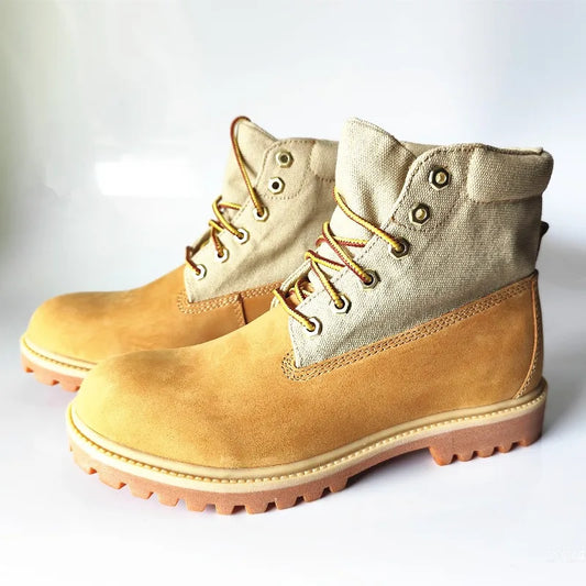 Handmade Genuine Leather Canvas Breathable Motorcycle Boots Vintage Men Women Outdoor Ankle Work Shoes Non-slip Desert Boots