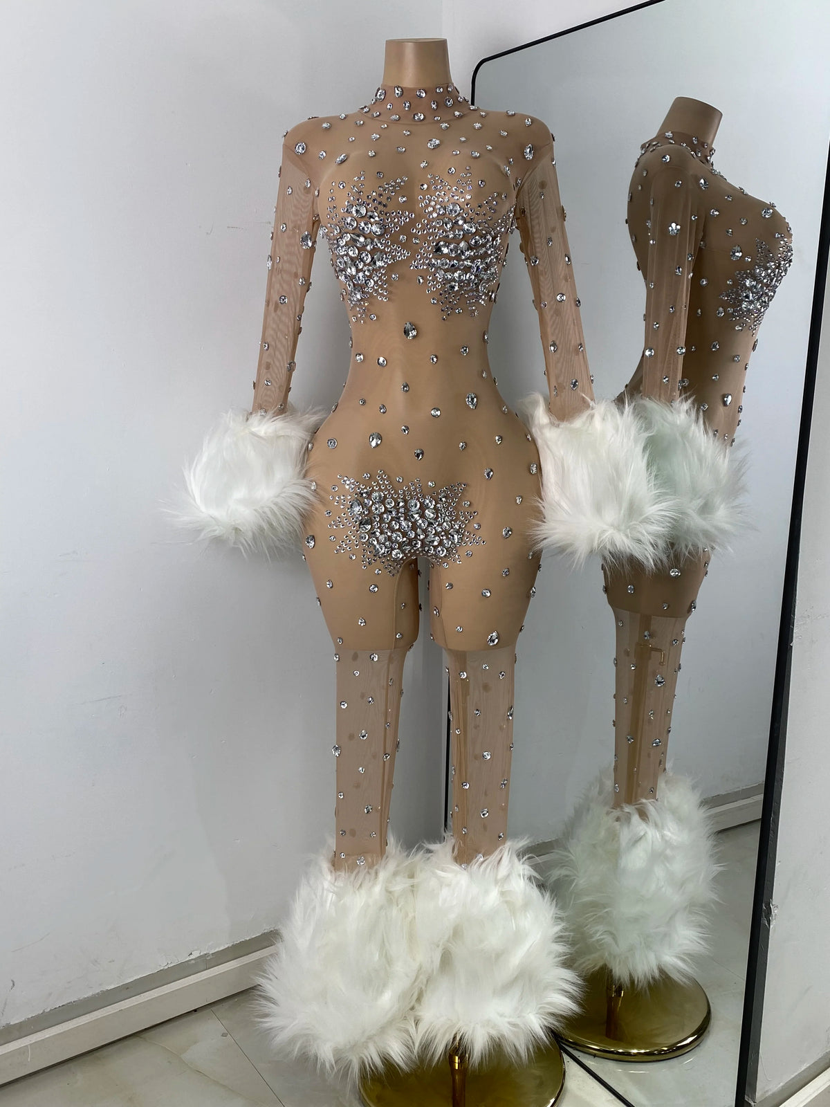 Luxury Diamonds Mesh Transparent Stretchy Jumpsuit for Women Sexy Long Sleeve Performance Singer Costume Nightclub Outfit 2025