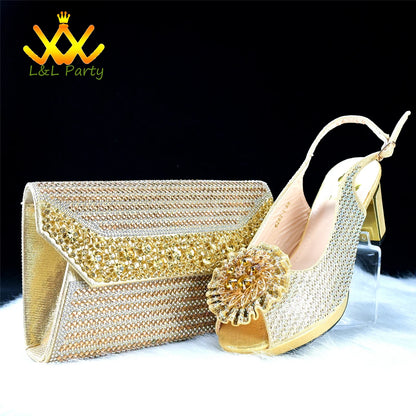 2024 Special New Arrivals Italian Women Shoes and Bag to Match in Green Color with Platform Shinning Crystal Sandal for Wedding