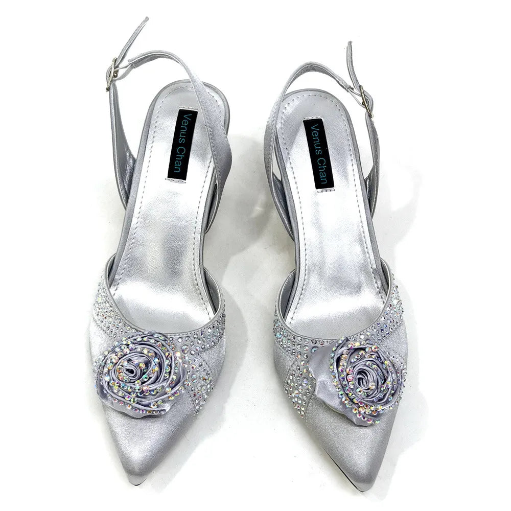 Doershow Beautiful High Quality African Style Ladies Shoes And Bags Set Latest Silver Italian Shoes And Bag Set For Party