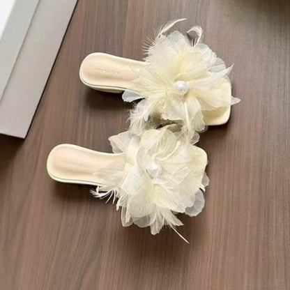 High End Luxury Flower Slippers Women Fairy Flower Shoes Open Toe Slides Femme Outside&Home Pantuflas Sandals Ladies Flip Flops