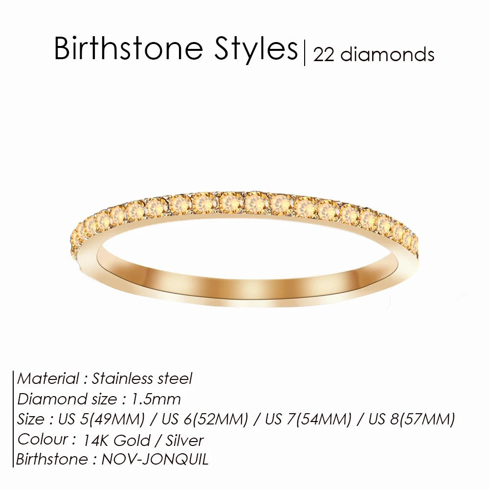 EMANCO Rhinestone Birthstone Stainless Steel Ring Luxury Jewelry Gift 12 Zodiac Sparkling Rings for Women Wholesale US5/6/7/8