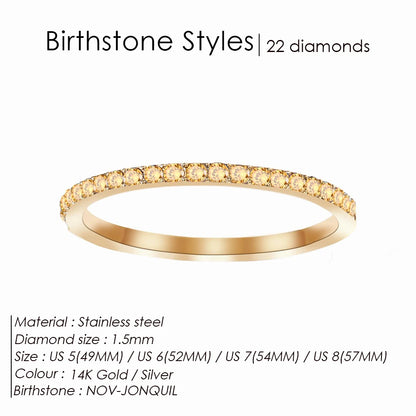 EMANCO Rhinestone Birthstone Stainless Steel Ring Luxury Jewelry Gift 12 Zodiac Sparkling Rings for Women Wholesale US5/6/7/8