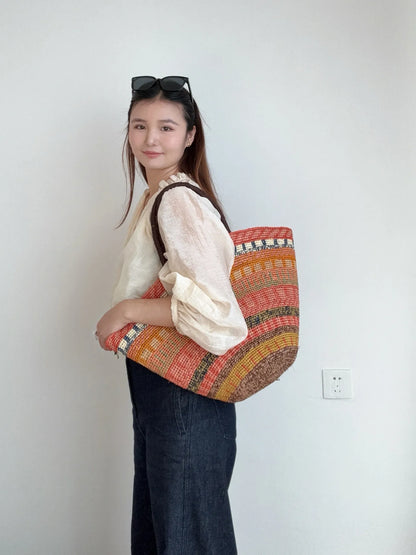Color Raffia Straw Lady Shoulder Bag Designer Luxury Handbags Large Bag Handmade Summer Beach Purses